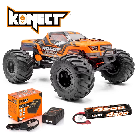 1.ROGT-OR.RTR.PA HOBBYTECH ROGUE TERRA BRUSHED - RTR MONSTER TRUCK 1:10 - ARANCIO PACK VERSION (I157-014M)