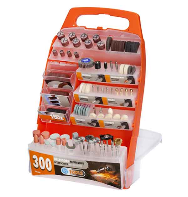 PG300 Poggi Tools Kit 300 Mini Accessori Assortiti x Levigare, Pulire, Lucidare, Smerigliare, Tagliare, Forare, Incidere, Intagliare